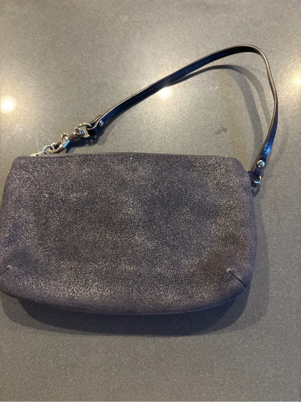 Coach Designer navy Black metallic Suede Wristlet htf